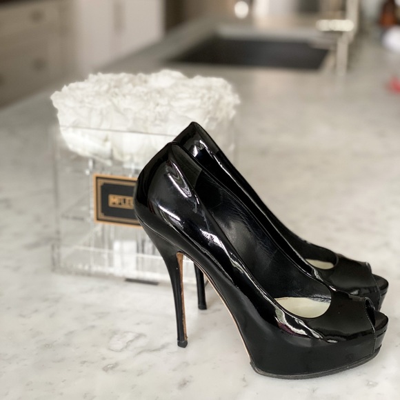 Gucci Black Patent Leather Peep Toe Pumps - Picture 3 of 4